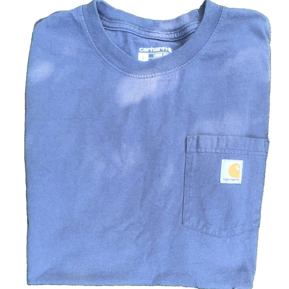 Carhartt Pocket T-Shirt Men’s Large Loose Fit Navy Short Sleeve Crew Neck Logo